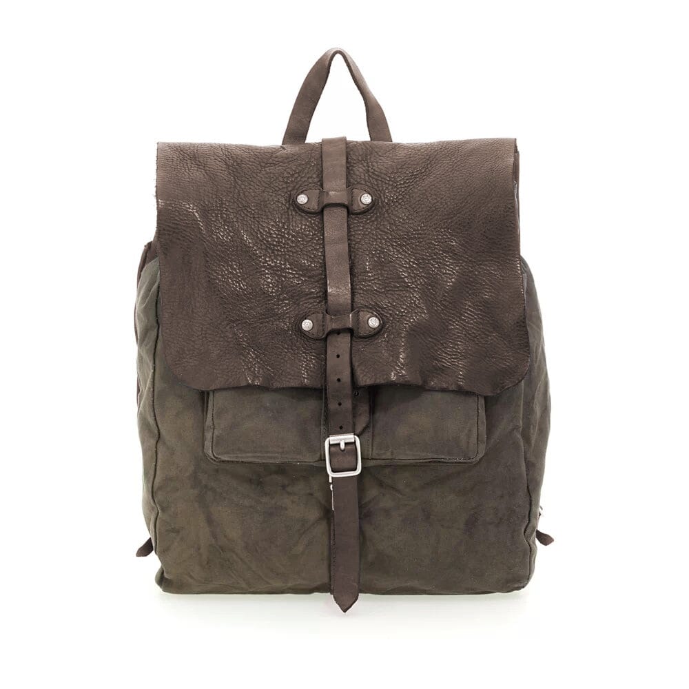 Campomaggi Saturno Leather and Canvas Backpack Backpack Campomaggi Dark Brown and Military Green