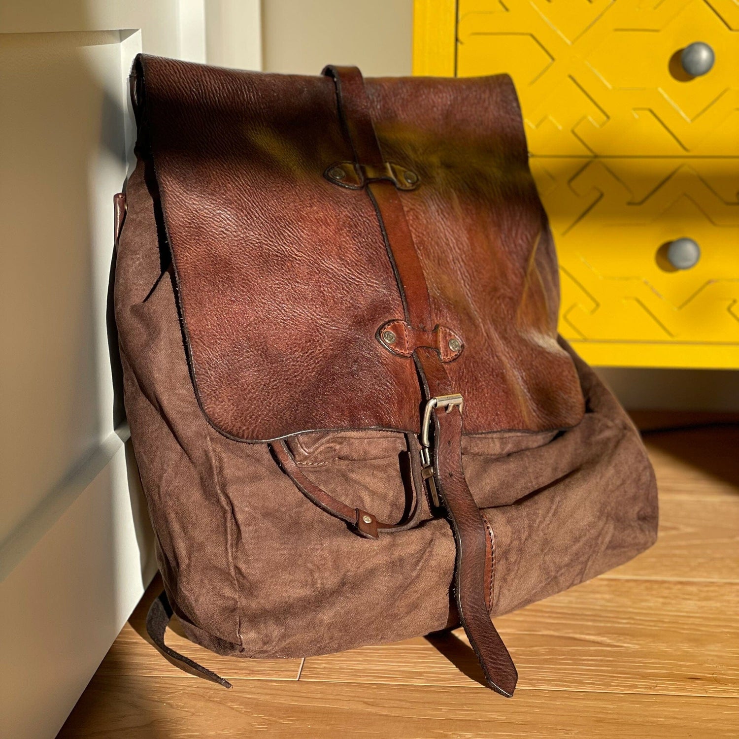 Campomaggi Saturno Leather and Canvas Backpack Backpack Campomaggi