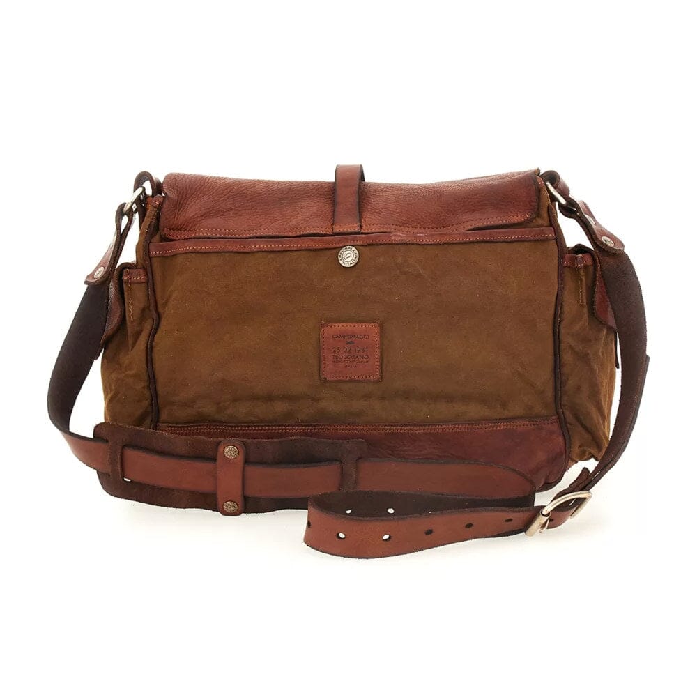 Campomaggi Saturno Leather and Canvas Shoulder Bag Leather Messenger Bag Campomaggi