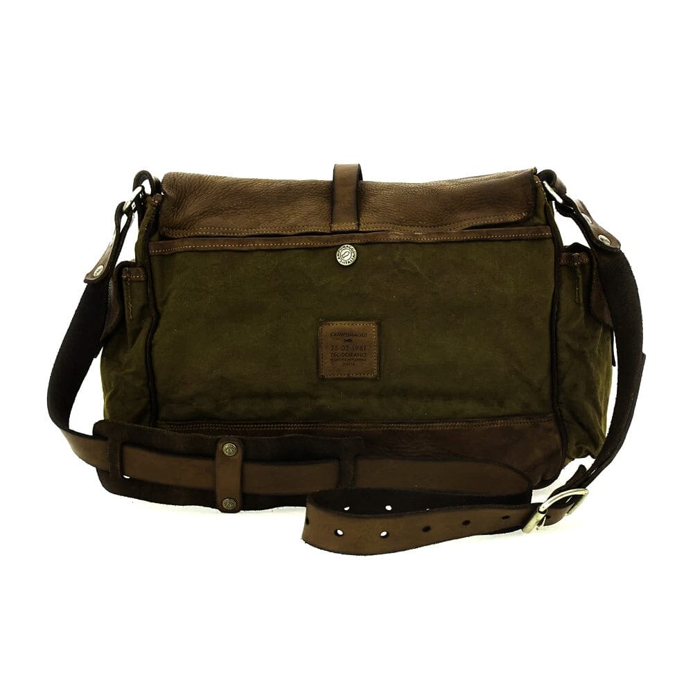 Campomaggi Saturno Leather and Canvas Shoulder Bag Leather Messenger Bag Campomaggi