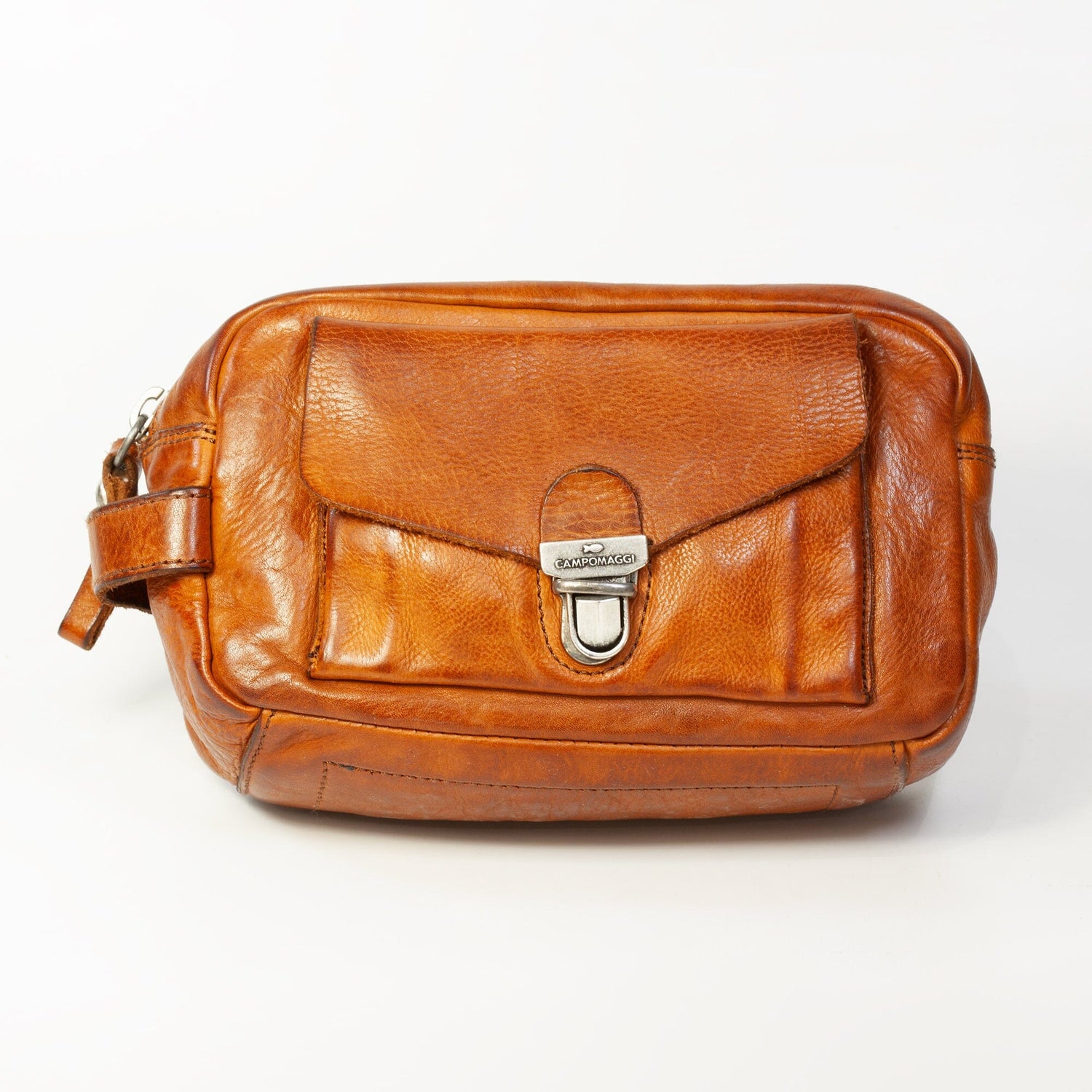 Campomaggi Leather Toiletry Bag with Front Pocket Toiletry Bag Campomaggi Cognac