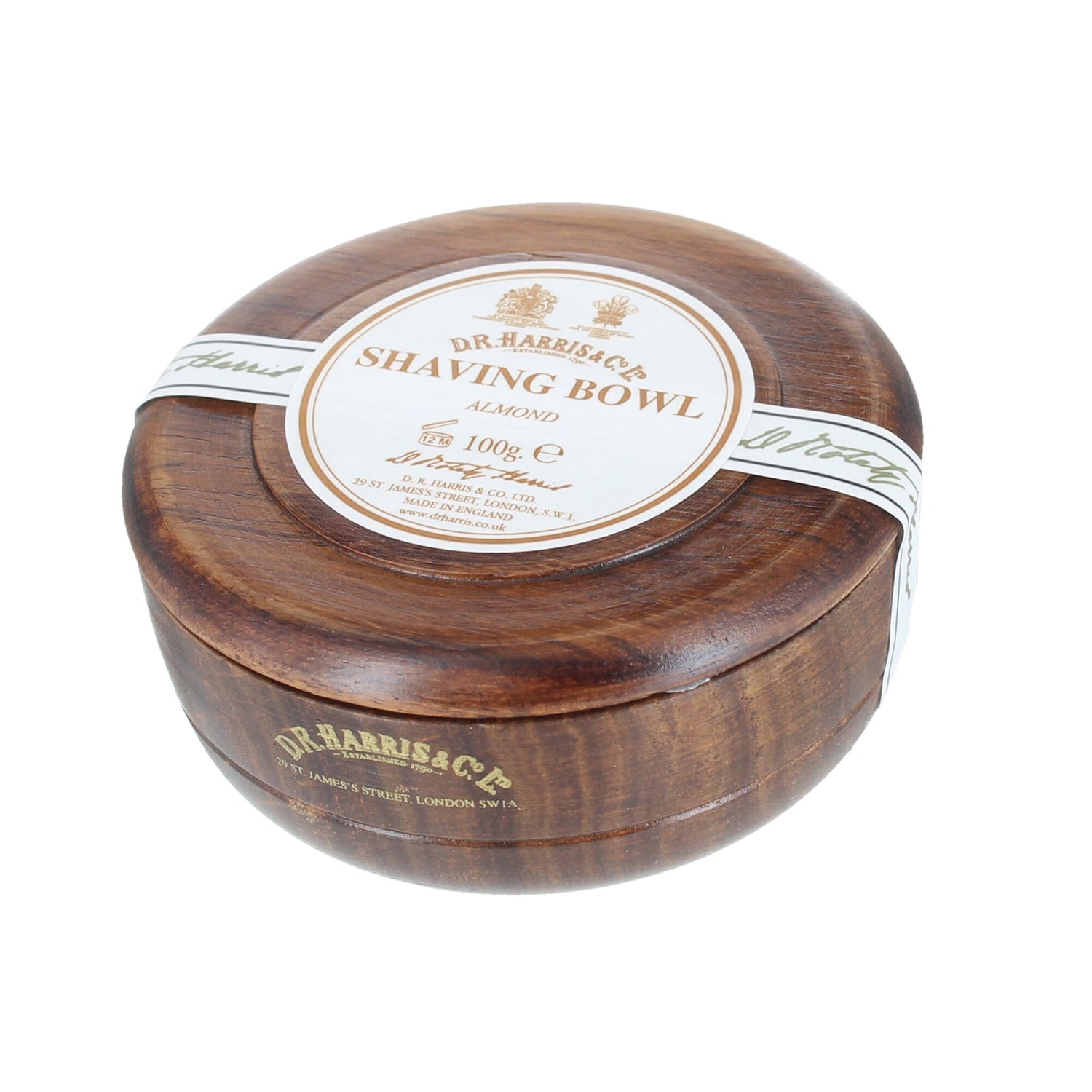 D.R. Harris Almond Shaving Soap in Mahogany Colour Wood Bowl Shaving Soap D.R. Harris & Co