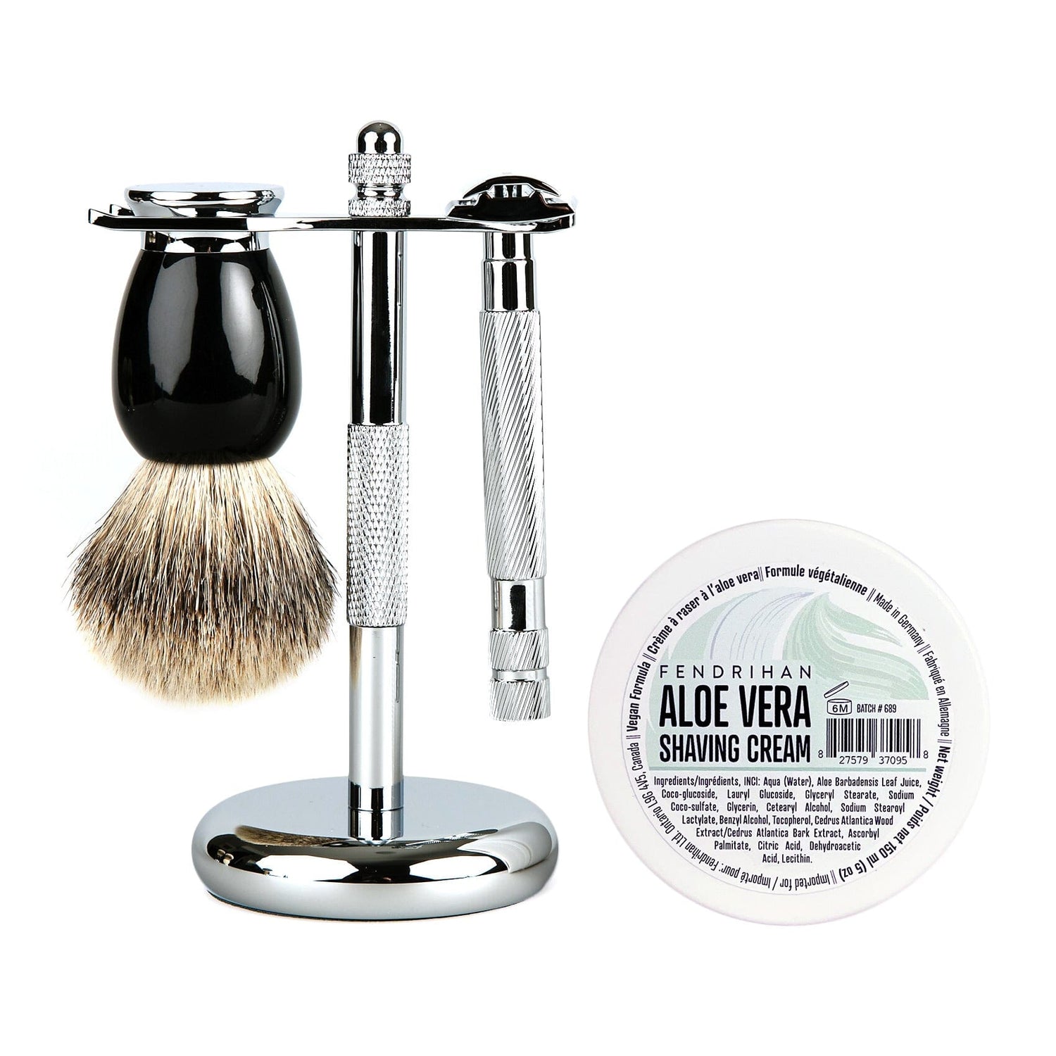 Fendrihan 4-Piece Wet Shaving Set with Safety Razor and Badger Shaving Brush, Save $30 Shaving Set Fendrihan Steeles Black Aloe Vera