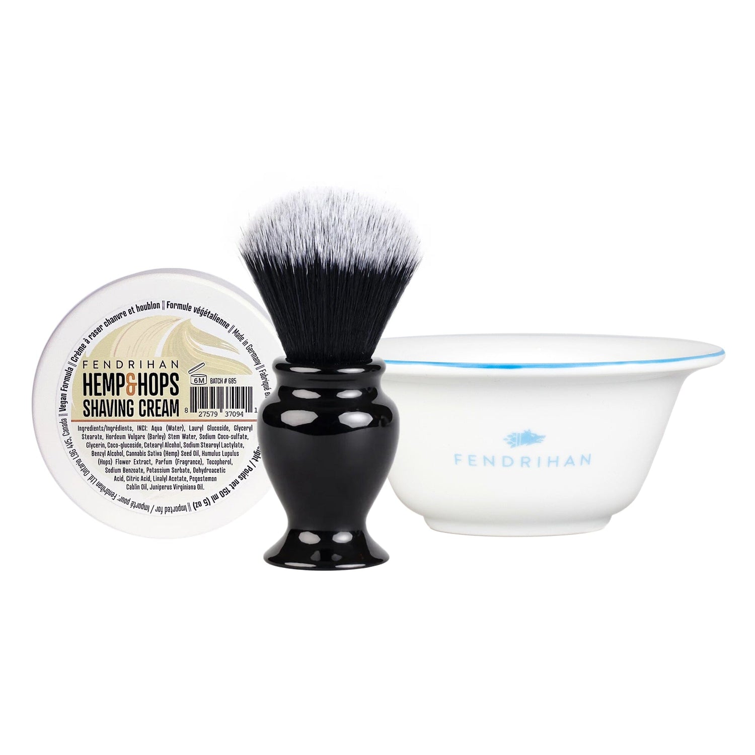 Fendrihan Shaving Cream, Porcelain Shaving Bowl and Shaving Brush Set, Save $15 Shaving Set Fendrihan Hemp & Hops Light Blue