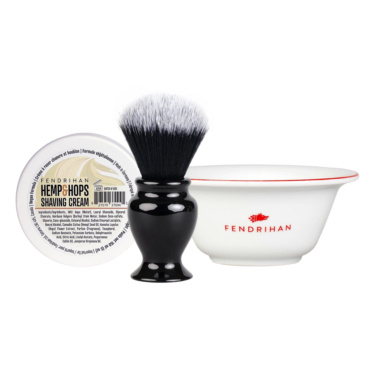 Fendrihan Shaving Cream, Porcelain Shaving Bowl and Shaving Brush Set, Save $15 Shaving Set Fendrihan Hemp & Hops Red