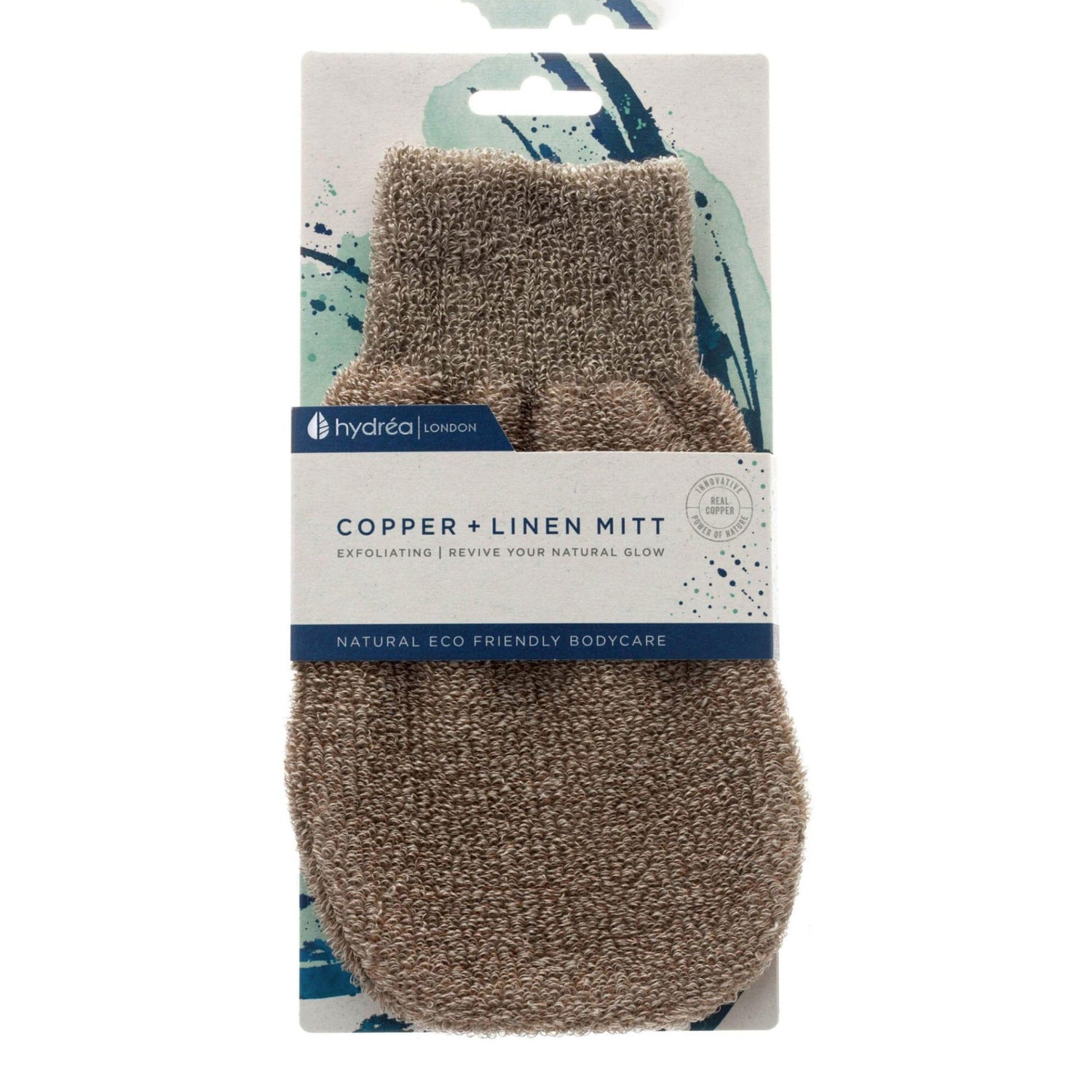 Hydrea London Copper and Linen Spa Mitt Body Exfoliating Mitt The Natural Sea Sponge Co