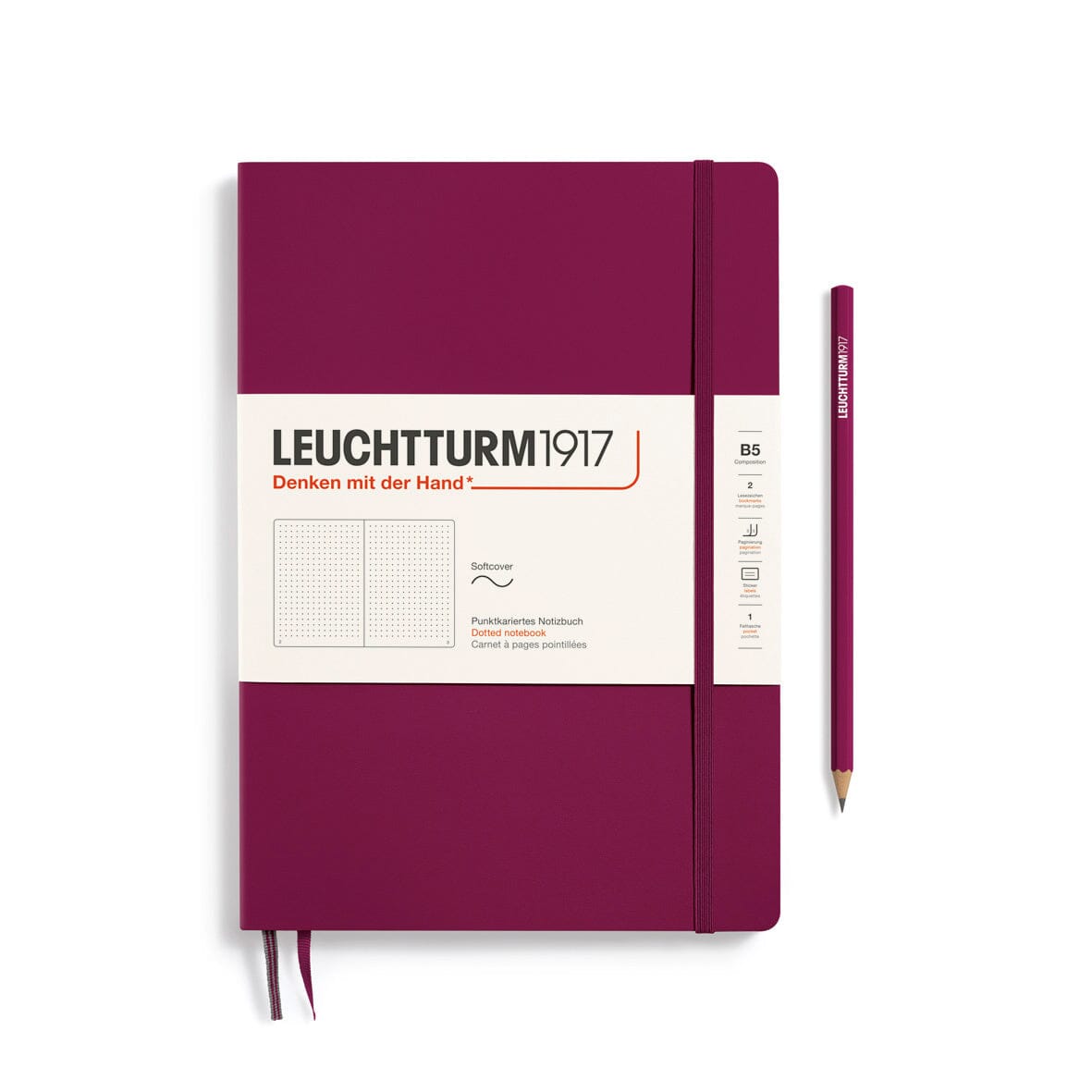 Leuchtturm1917 Composition (B5) Softcover Notebook, Port Red, Dotted Notebook Leuchtturm1917