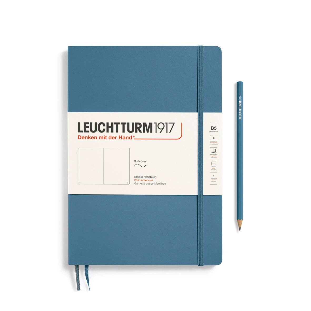 Leuchtturm1917 Composition (B5) Softcover Notebook, Stone Blue, Plain Notebook Leuchtturm1917