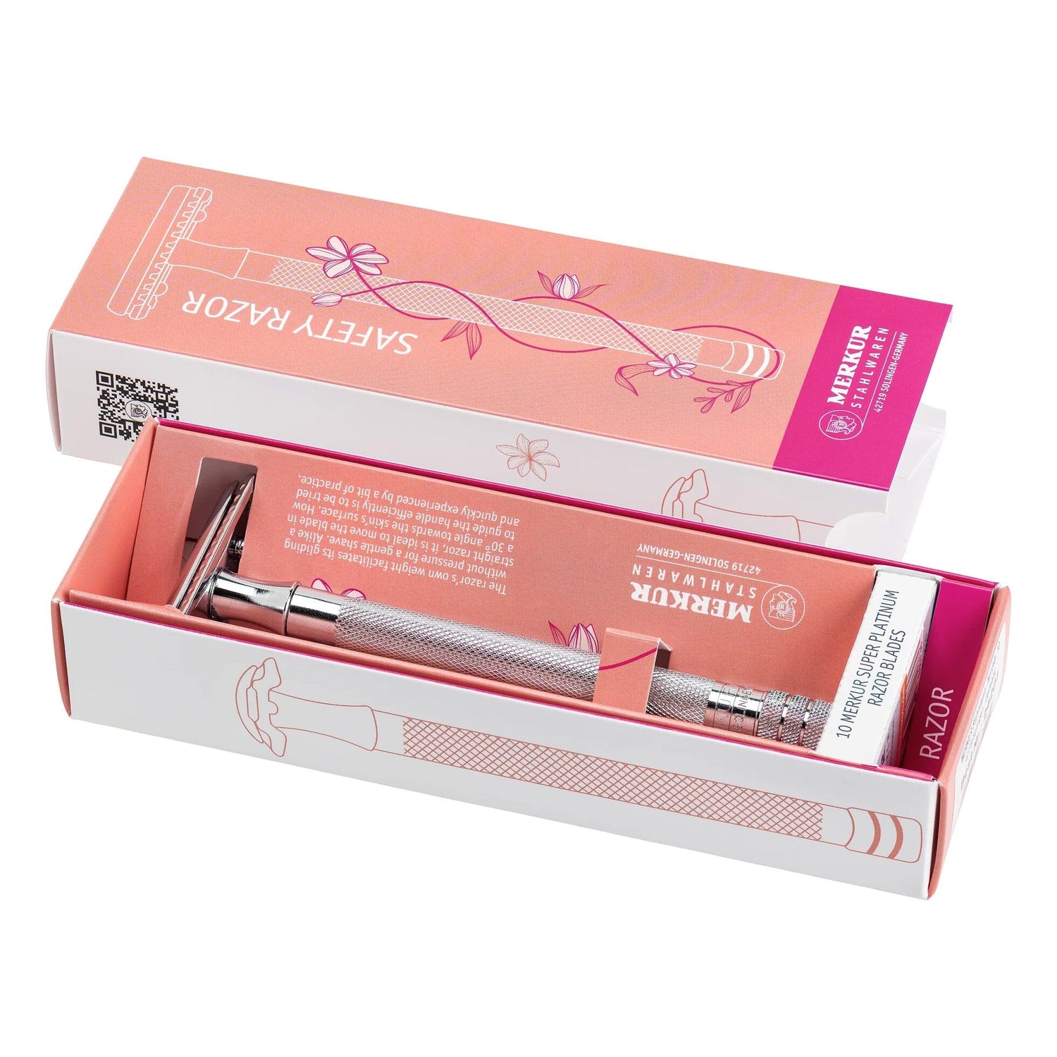 Merkur Unisex Long Handle Double Edge Safety Razor with 10 Blades Double Edge Safety Razor Merkur