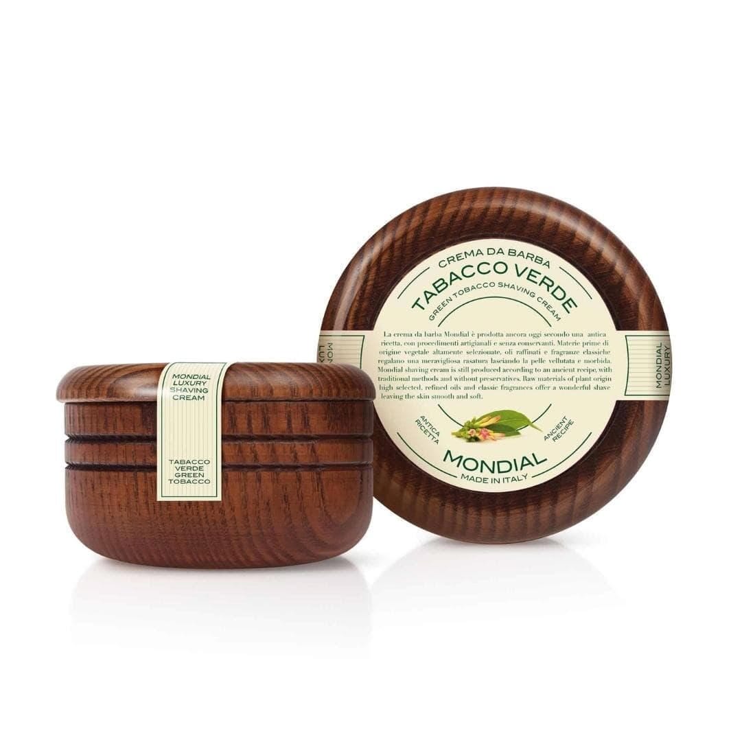 Mondial Green Tobacco Shaving Cream in Wood Bowl Shaving Cream Mondial