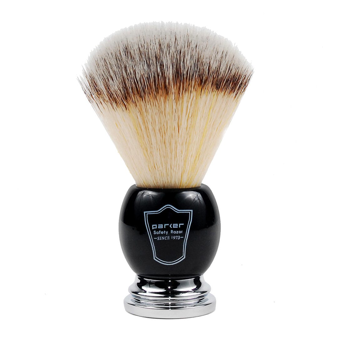 Parker Synthetic Shaving Brush and Stand, Black and Chrome Handle Shaving Brush Parker Razors