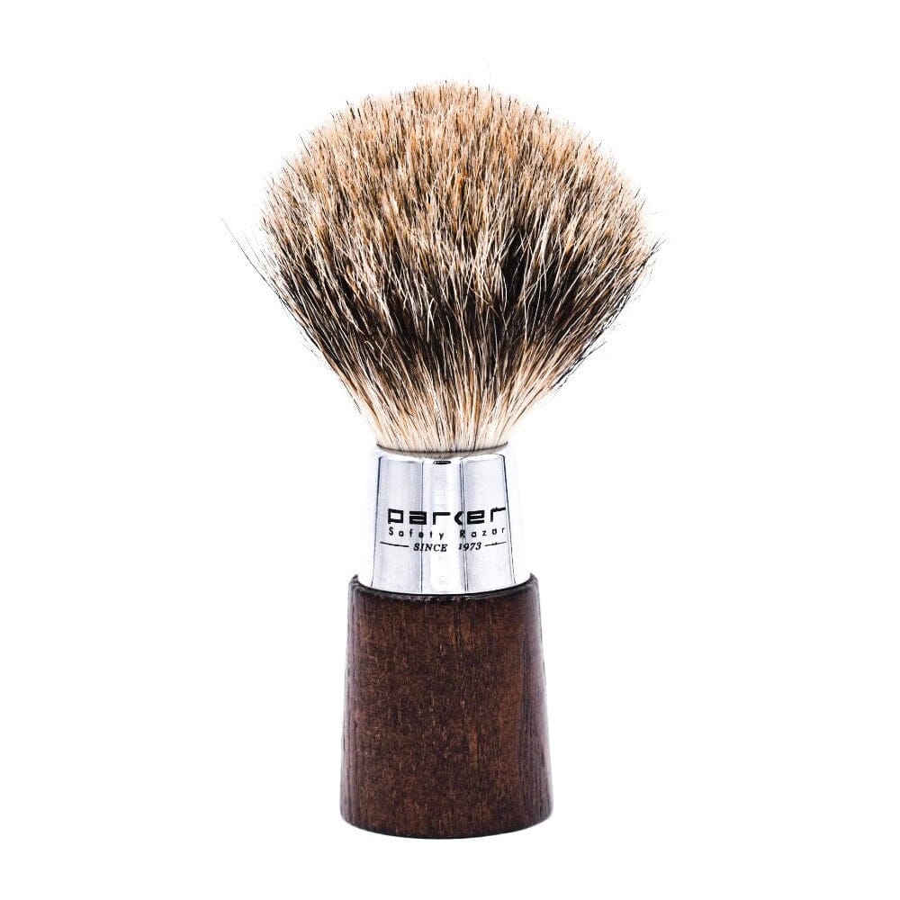 Parker Pure Badger Shaving Brush and Stand, Walnut Handle Shaving Brush Parker Razors