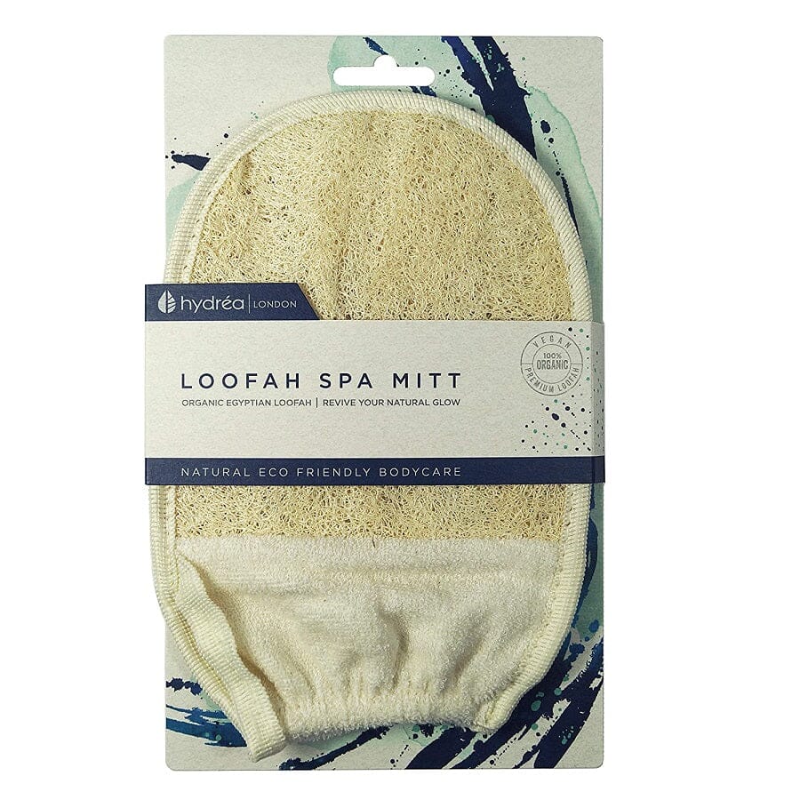 Hydrea London Organic Loofah and Egyptian Cotton Exfoliating Bath Mitt Body Exfoliating Mitt The Natural Sea Sponge Co