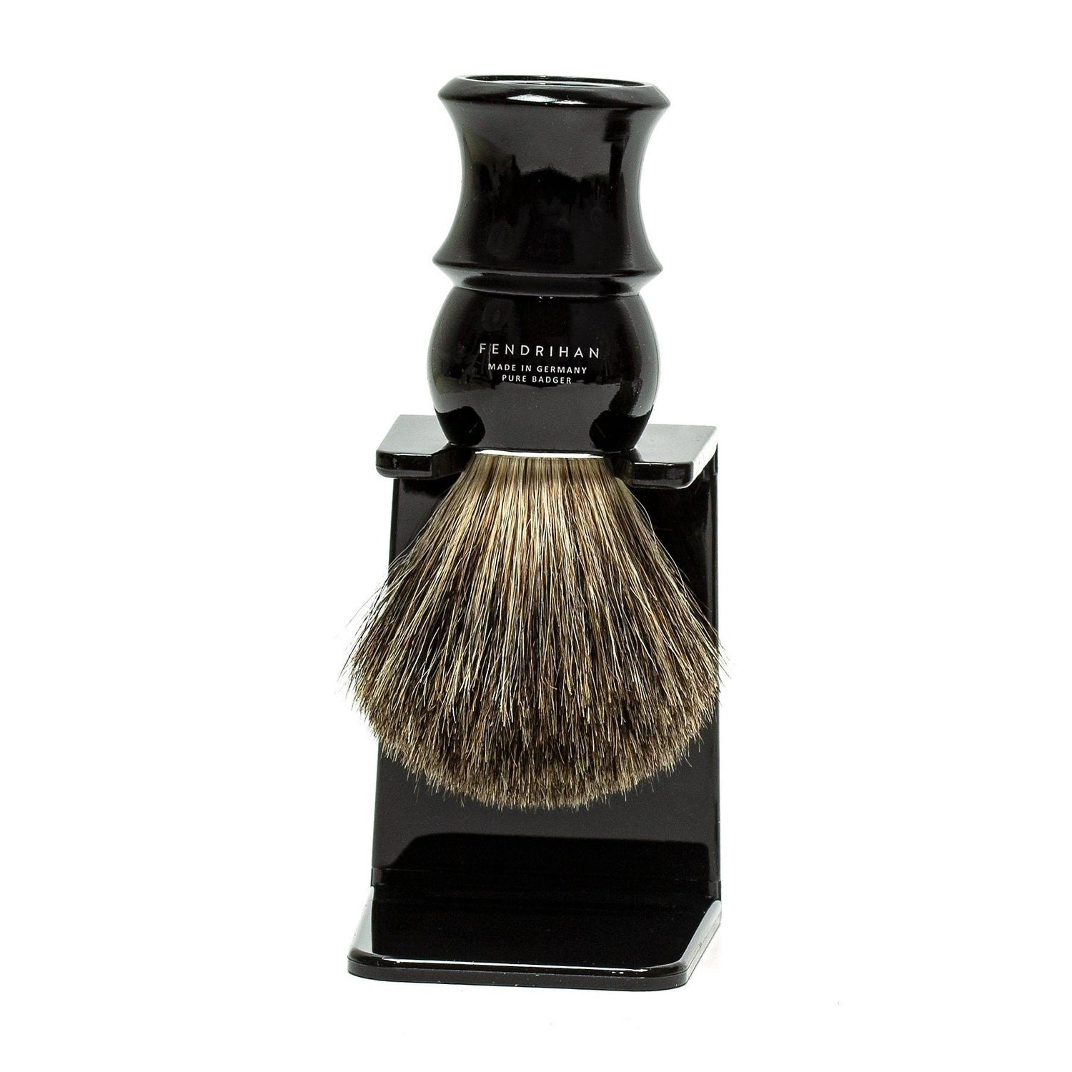 Fendrihan Pure Badger Shaving Brush with Stand, Black Handle Badger Bristles Shaving Brush Fendrihan