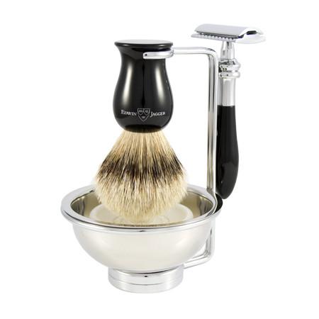 Edwin Jagger 4-Piece Plaza Classic Safety Razor Shaving Set, Faux Ebony Shaving Kit Edwin Jagger