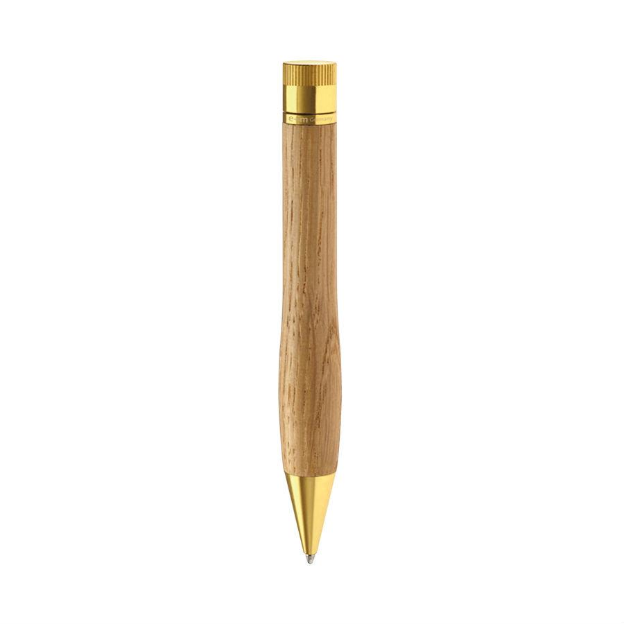 e+m Holzprodukte ‘Bow’ Wooden Ballpoint Pen Ball Point Pen e+m Holzprodukte Light Oak/Brass