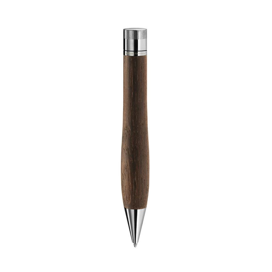 e+m Holzprodukte ‘Bow’ Wooden Ballpoint Pen Ball Point Pen e+m Holzprodukte Black Oak/Nickel-Plated