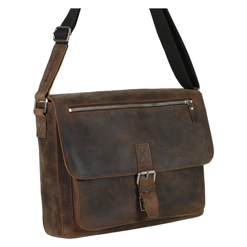 Leonhard Heyden Salisbury Leather Messenger Bag with 13" Laptop Compartment - Medium, Brown Leather Briefcase Leonhard Heyden 