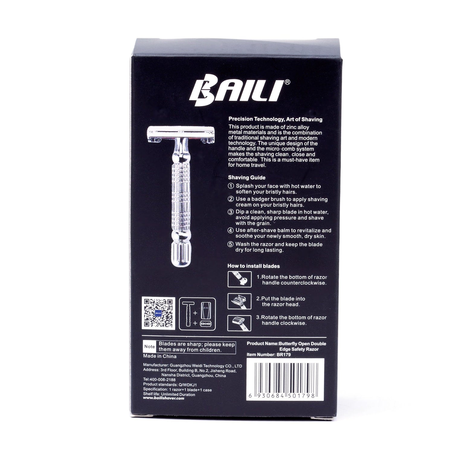 BAILI Butterfly Razor Travel Set with Case, Chrome Double Edge Safety Razor BAILI