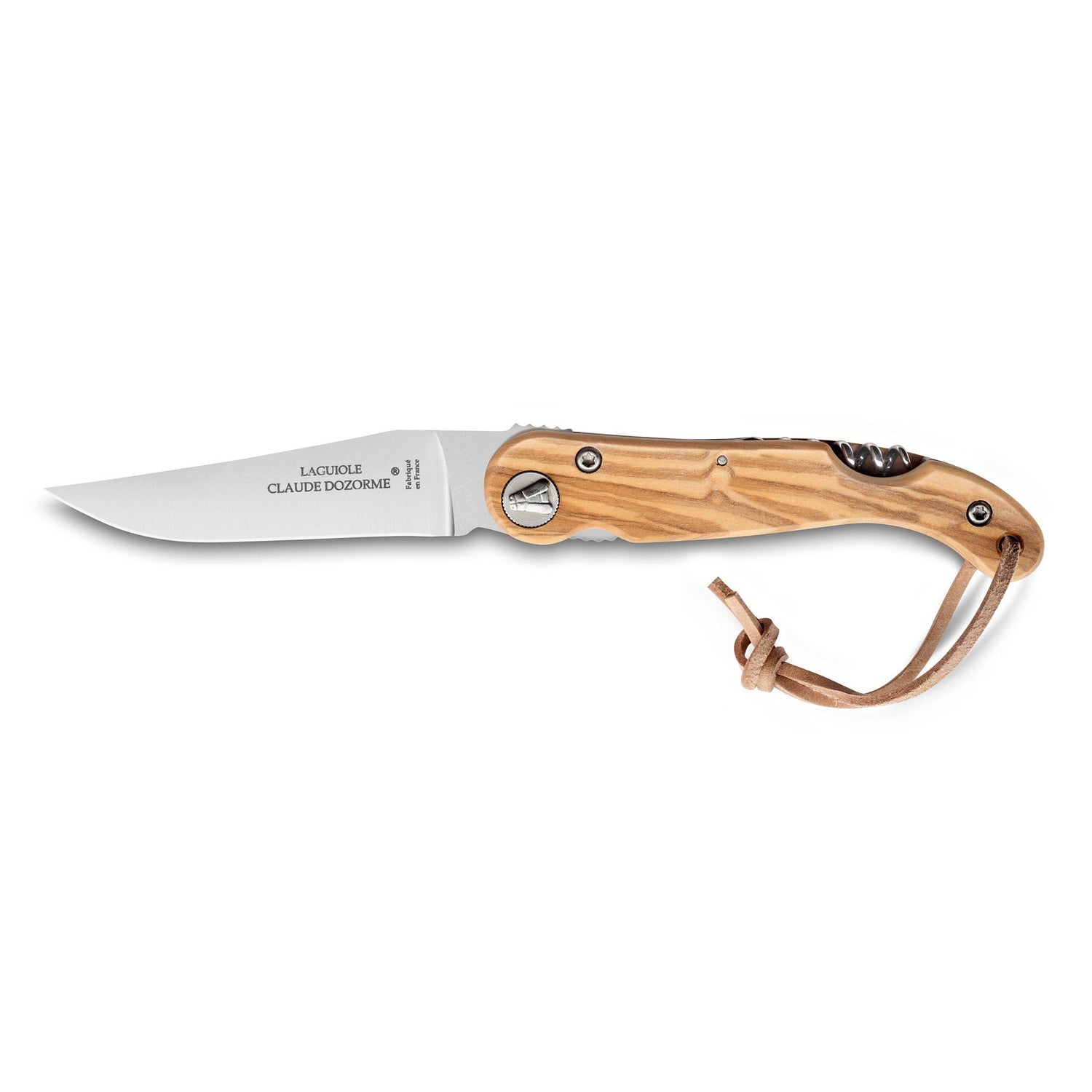 Claude Dozorme Baroudeur Laguiole Pocket Knife with Corkscrew, Olive Wood Handle Pocket Knife Claude Dozorme