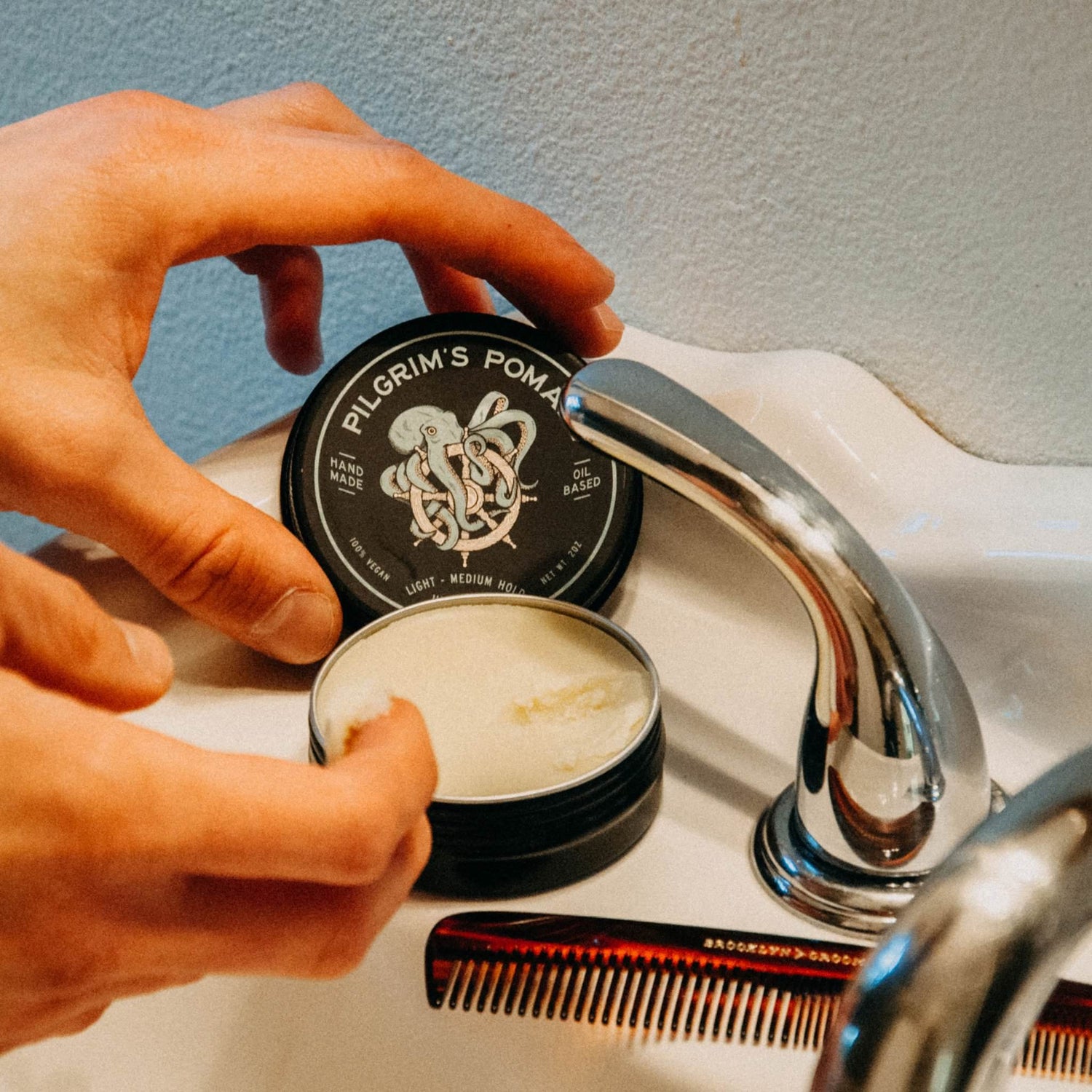 Brooklyn Grooming Pilgrim's Vegan Pomade, Unscented Hair Pomade Brooklyn Grooming Co