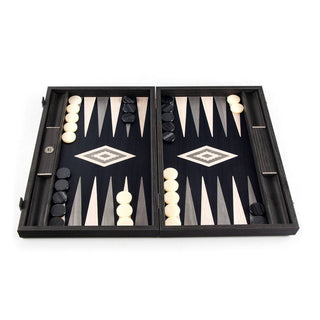 Scratch and Dent Manopoulos Fendrihan Handmade Premium Backgammon Set Pearly Grey Vavona with Light Grey and Grey Points 