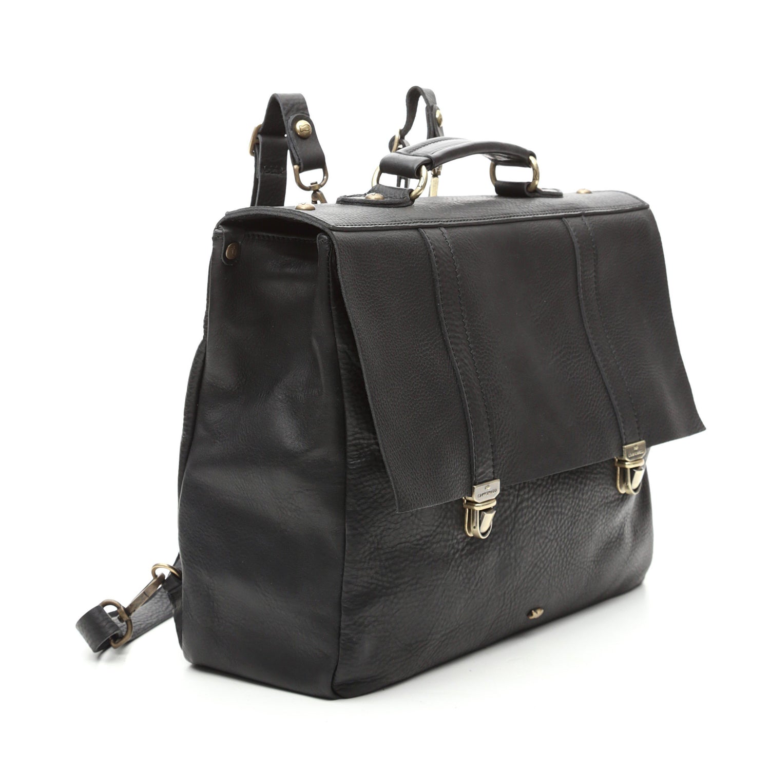 Campomaggi C8400 Leather Briefcase Backpack, Black Backpack Campomaggi