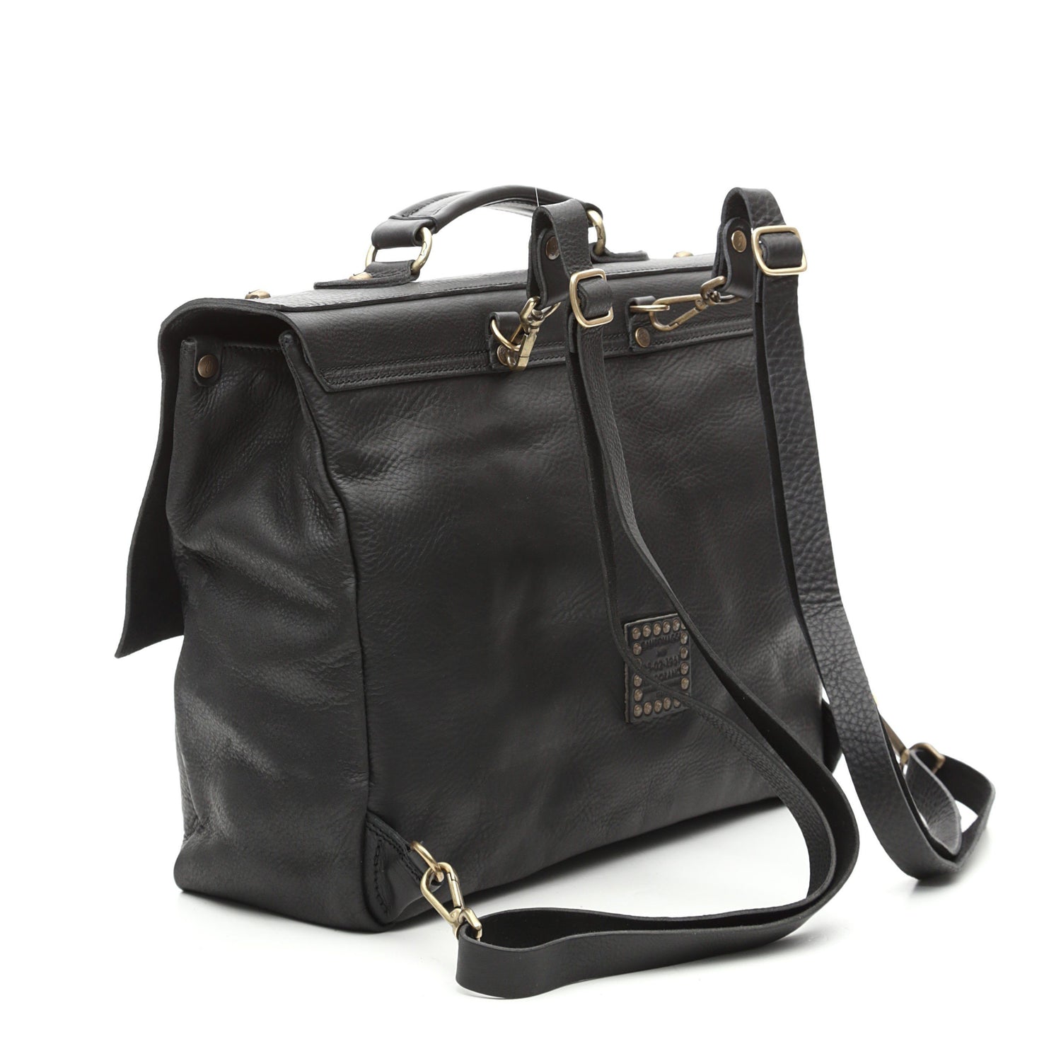 Campomaggi C8400 Leather Briefcase Backpack, Black Backpack Campomaggi