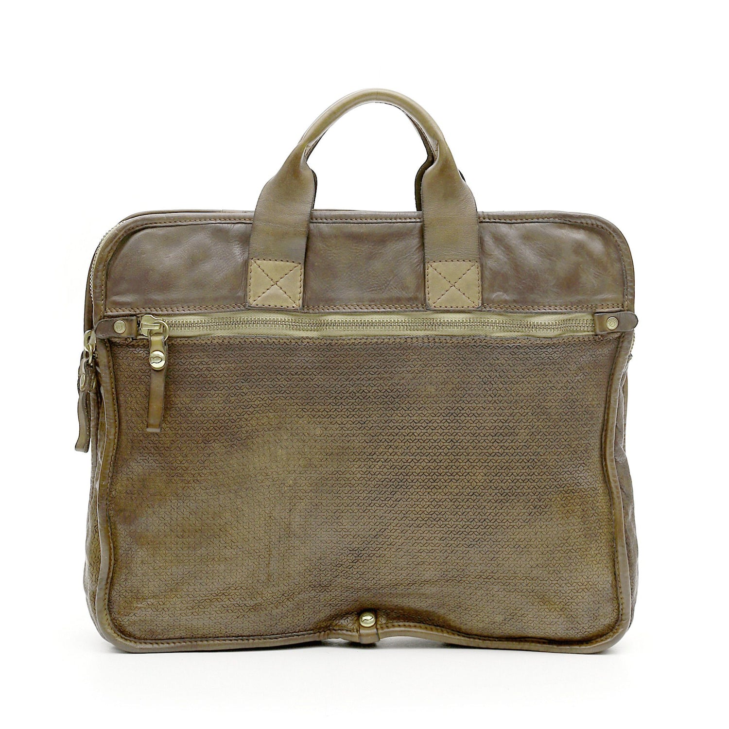 Campomaggi Leather Hexagonal Briefcase, Military Green Leather Briefcase Campomaggi