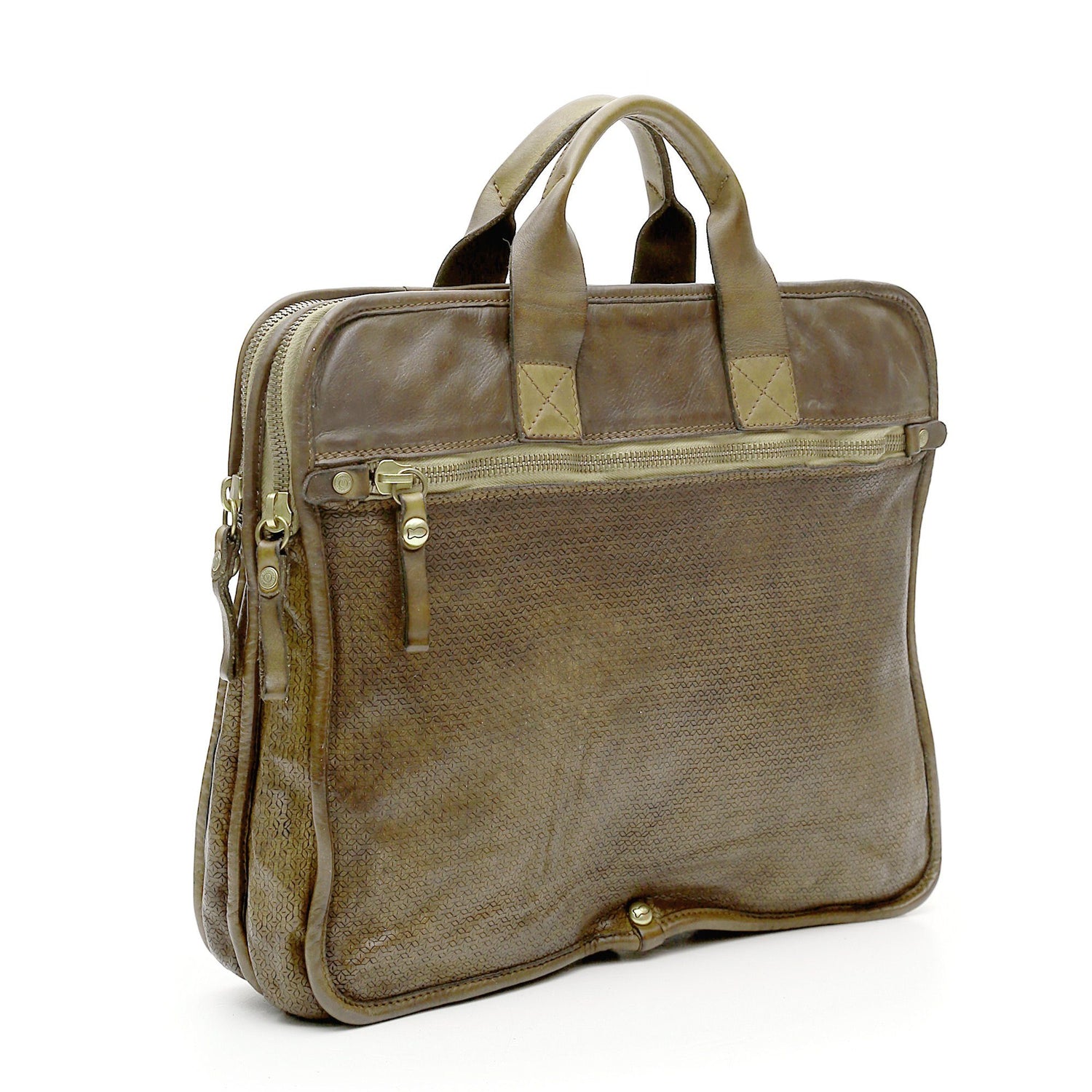Campomaggi Leather Hexagonal Briefcase, Military Green Leather Briefcase Campomaggi