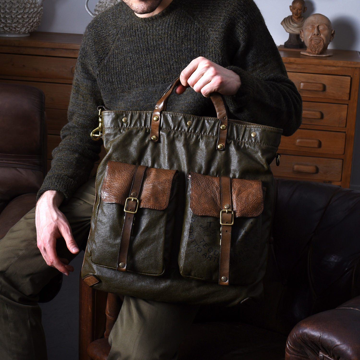 Campomaggi Vitrus Shopping Backpack, Teodorano Fabric and Leather Backpack Campomaggi