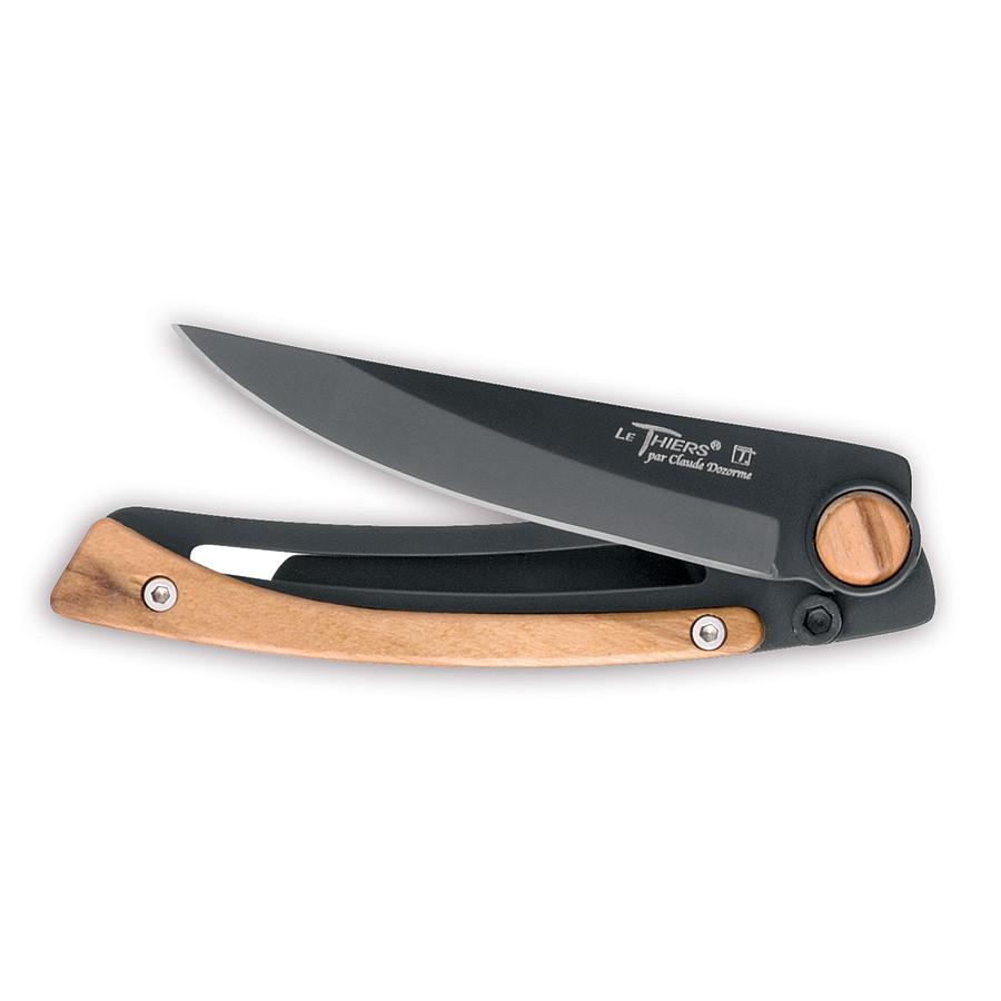 Claude Dozorme Liner Lock Le Thiers Black Blade Folding Pocket Knife, Olive Wood Pocket Knife Claude Dozorme