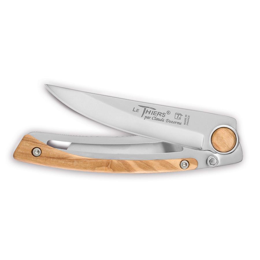 Claude Dozorme Liner Lock Le Thiers Silver Blade Folding Pocket Knife, Olive Wood Pocket Knife Claude Dozorme