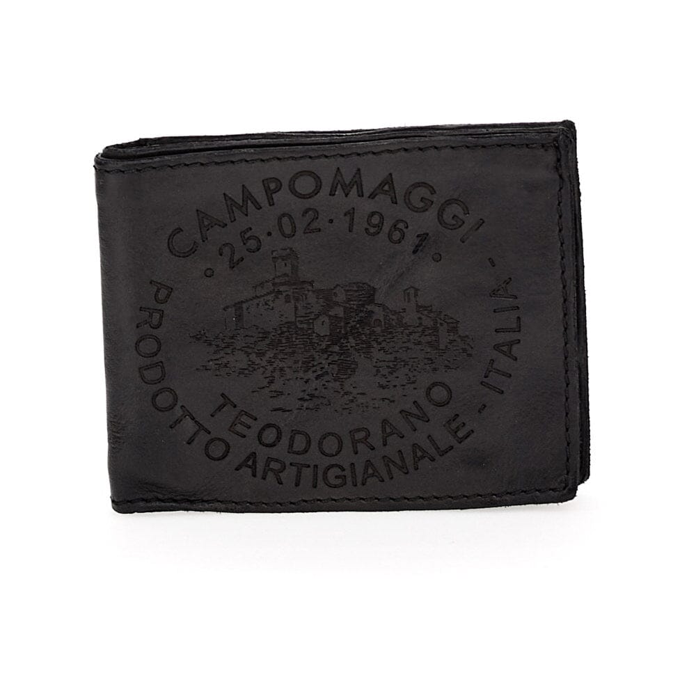Campomaggi Johnny Horizontal Leather Wallet with Coin Pouch, Teodorano Print Leather Wallet Campomaggi Black
