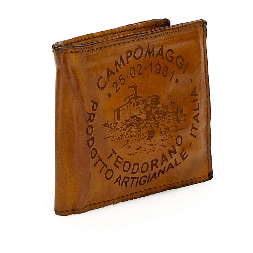 Campomaggi Johnny Horizontal Leather Wallet with Coin Pouch, Teodorano Print Leather Wallet Campomaggi Camel