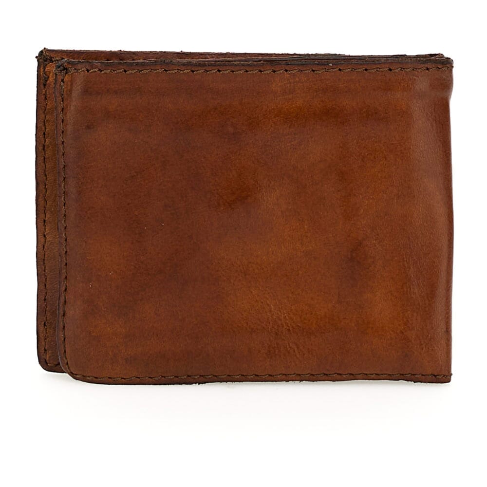 Campomaggi Johnny Horizontal Leather Wallet with Coin Pouch, Teodorano Print Leather Wallet Campomaggi Cognac