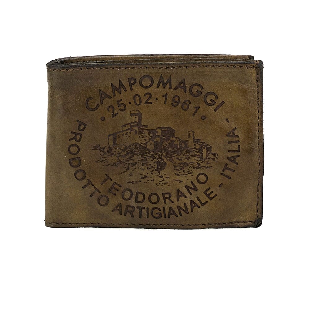 Campomaggi Johnny Horizontal Leather Wallet with Coin Pouch, Teodorano Print Leather Wallet Campomaggi Military Green
