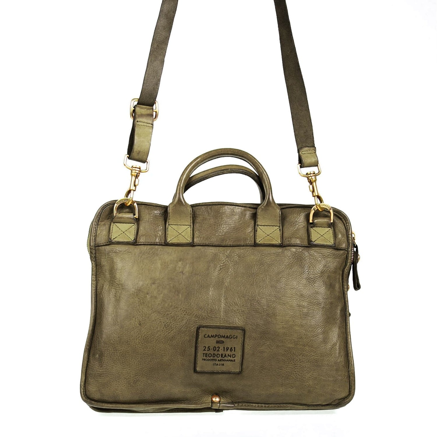 Campomaggi Leather Briefcase, Smooth Finish Leather Briefcase Campomaggi Military Green