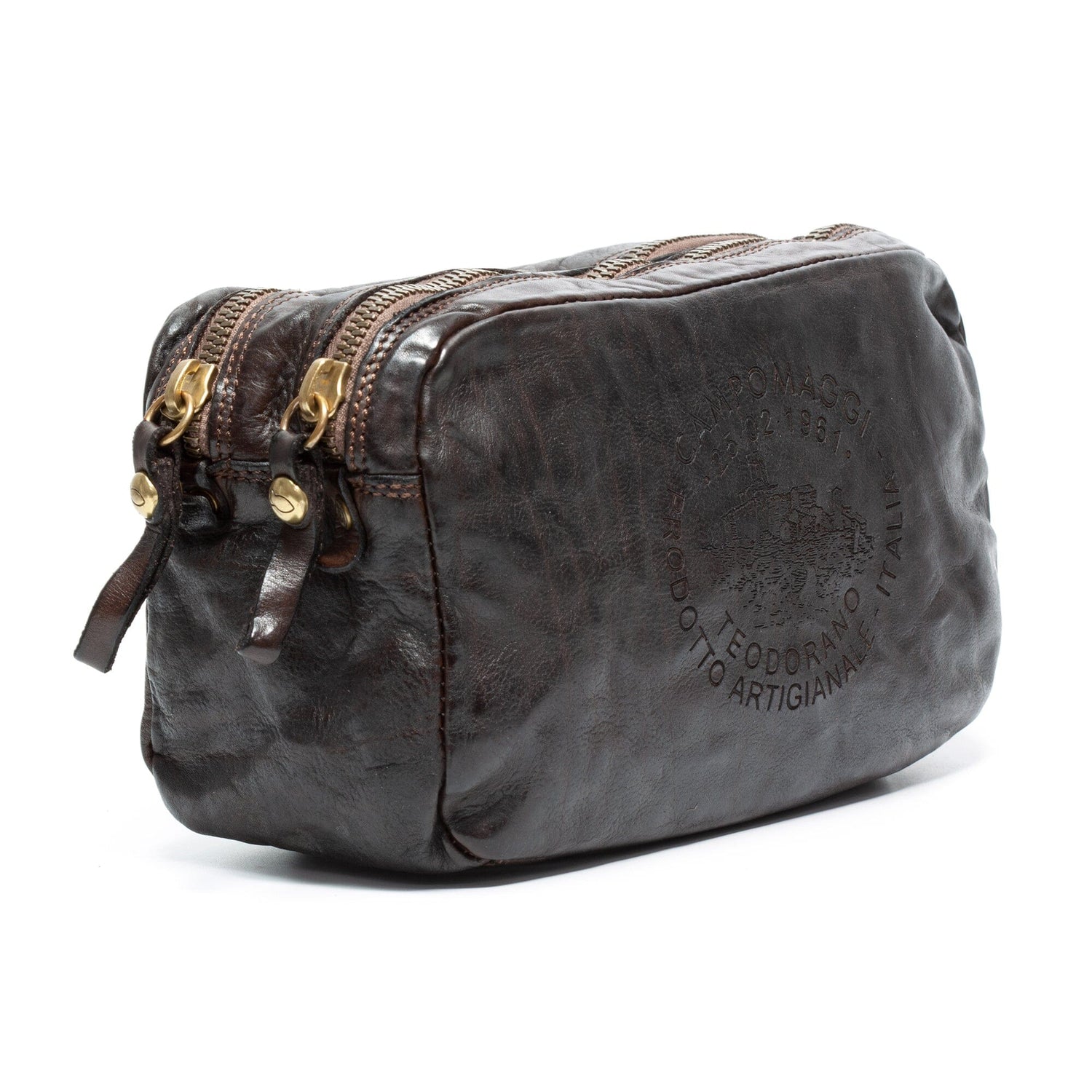 Campomaggi Leather Toiletry Bag, Teodorano Print Toiletry Bag Campomaggi Dark Brown