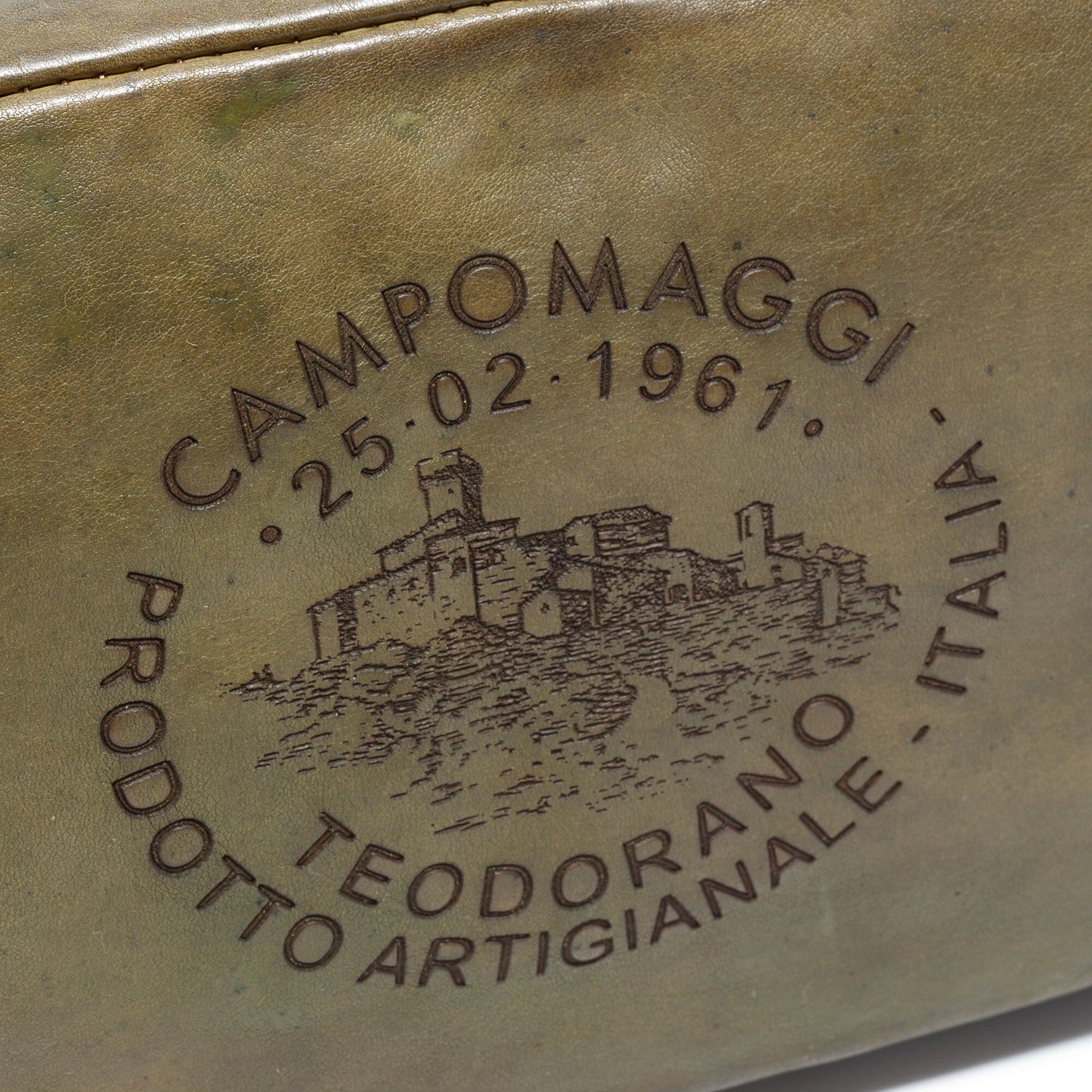 Campomaggi Leather Toiletry Bag, Teodorano Print Toiletry Bag Campomaggi Military Green