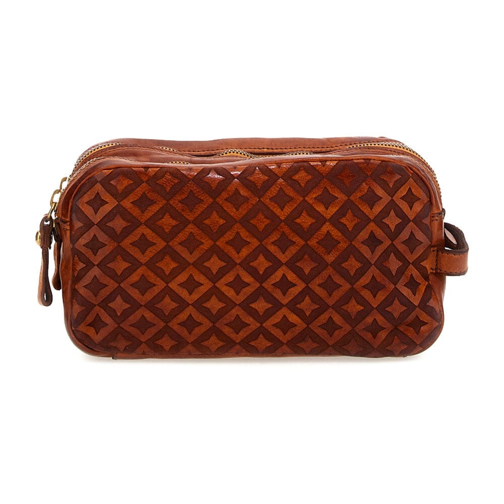 Campomaggi Aron Leather Toiletry Bag, Star Laser Print Toiletry Bag Campomaggi Cognac