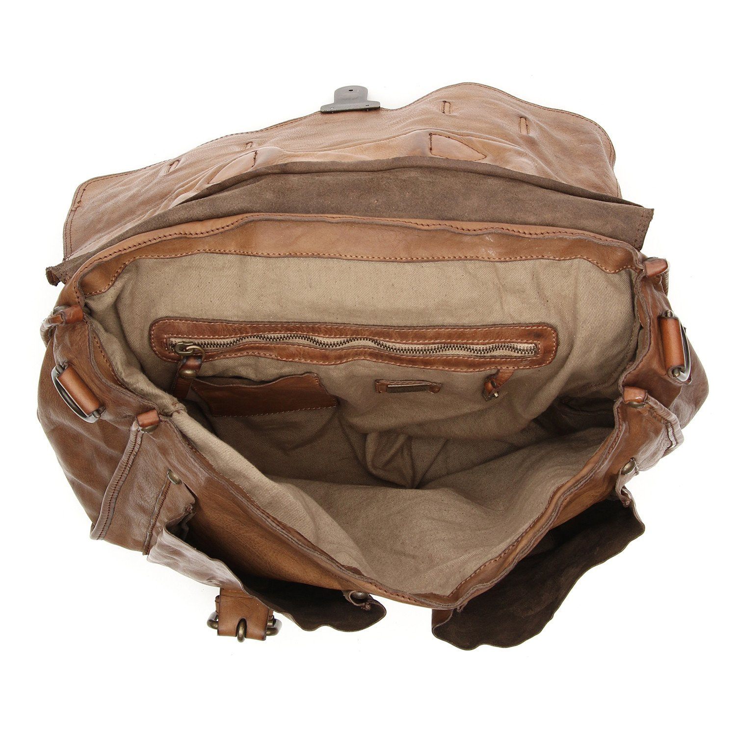 Campomaggi C1790 Messenger Bag, Military Green Leather Messenger Bag Campomaggi