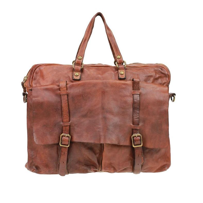 Campomaggi C1800 Leather Carrier Bag, Cognac Leather Messenger Bag Campomaggi