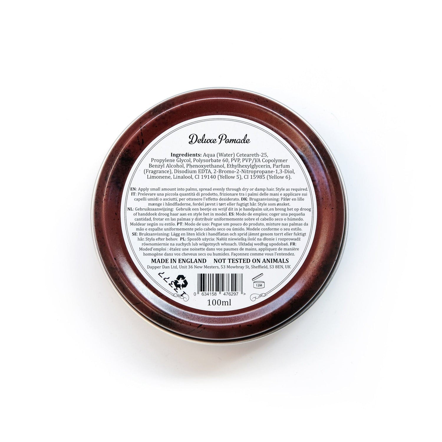 Dapper Dan Deluxe Pomade with Medium Hold and Medium Shine 100 ml Men's Grooming Cream Dapper Dan