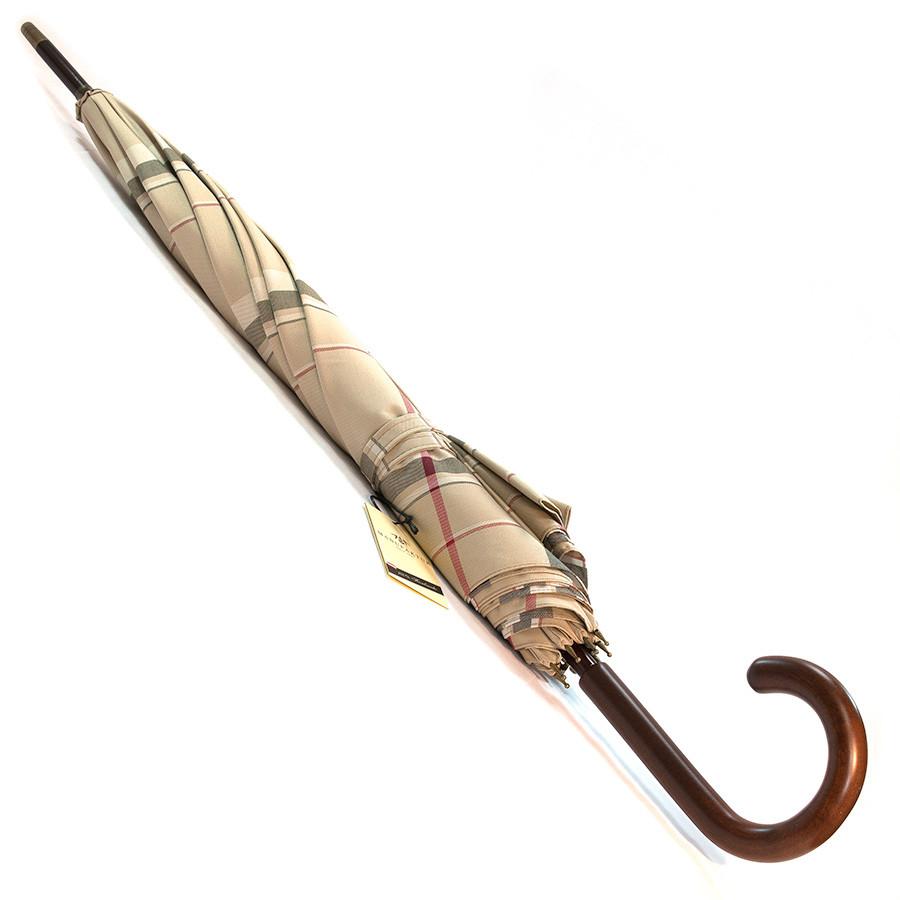 Doppler Zurs Rustika Gentlemen's Umbrella with Chestnut Handle, Classic Tan Plaid Umbrella Doppler