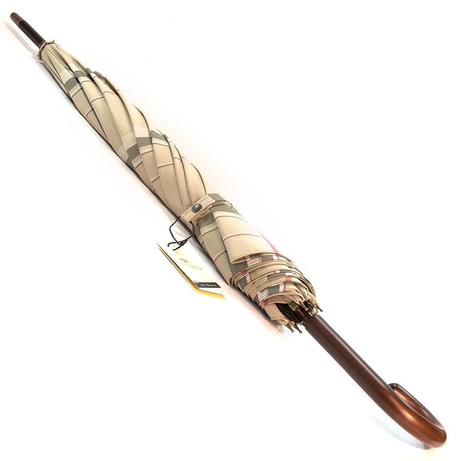 Doppler Zurs Rustika Gentlemen's Umbrella with Chestnut Handle, Classic Tan Plaid Umbrella Doppler