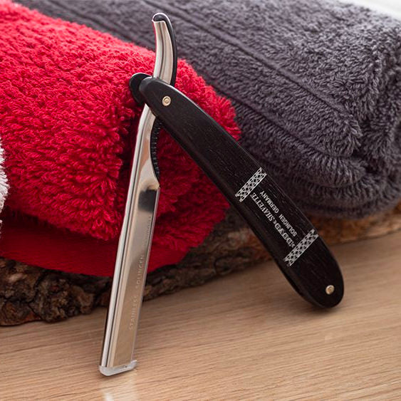 DOVO Stainless Steel Shavette, Ebony Handle Straight Razor DOVO