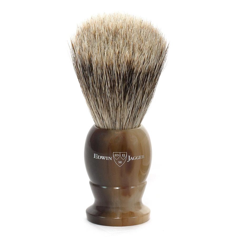 Edwin Jagger Best Badger Shaving Brush and Stand in Light Horn, Medium Badger Bristles Shaving Brush Edwin Jagger