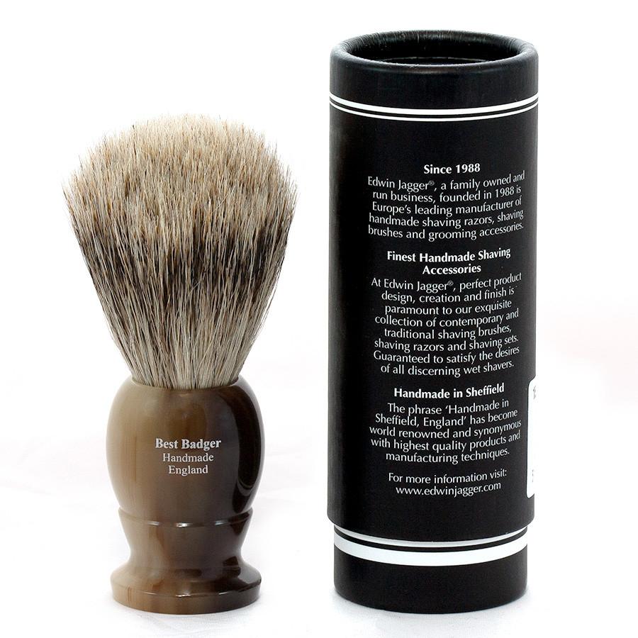 Edwin Jagger Best Badger Shaving Brush in Light Horn, Medium Badger Bristles Shaving Brush Edwin Jagger