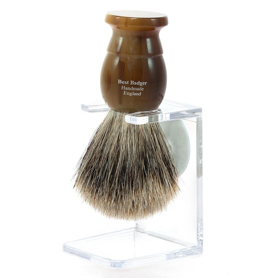 Edwin Jagger Best Badger Shaving Brush and Stand in Light Horn, Medium Badger Bristles Shaving Brush Edwin Jagger